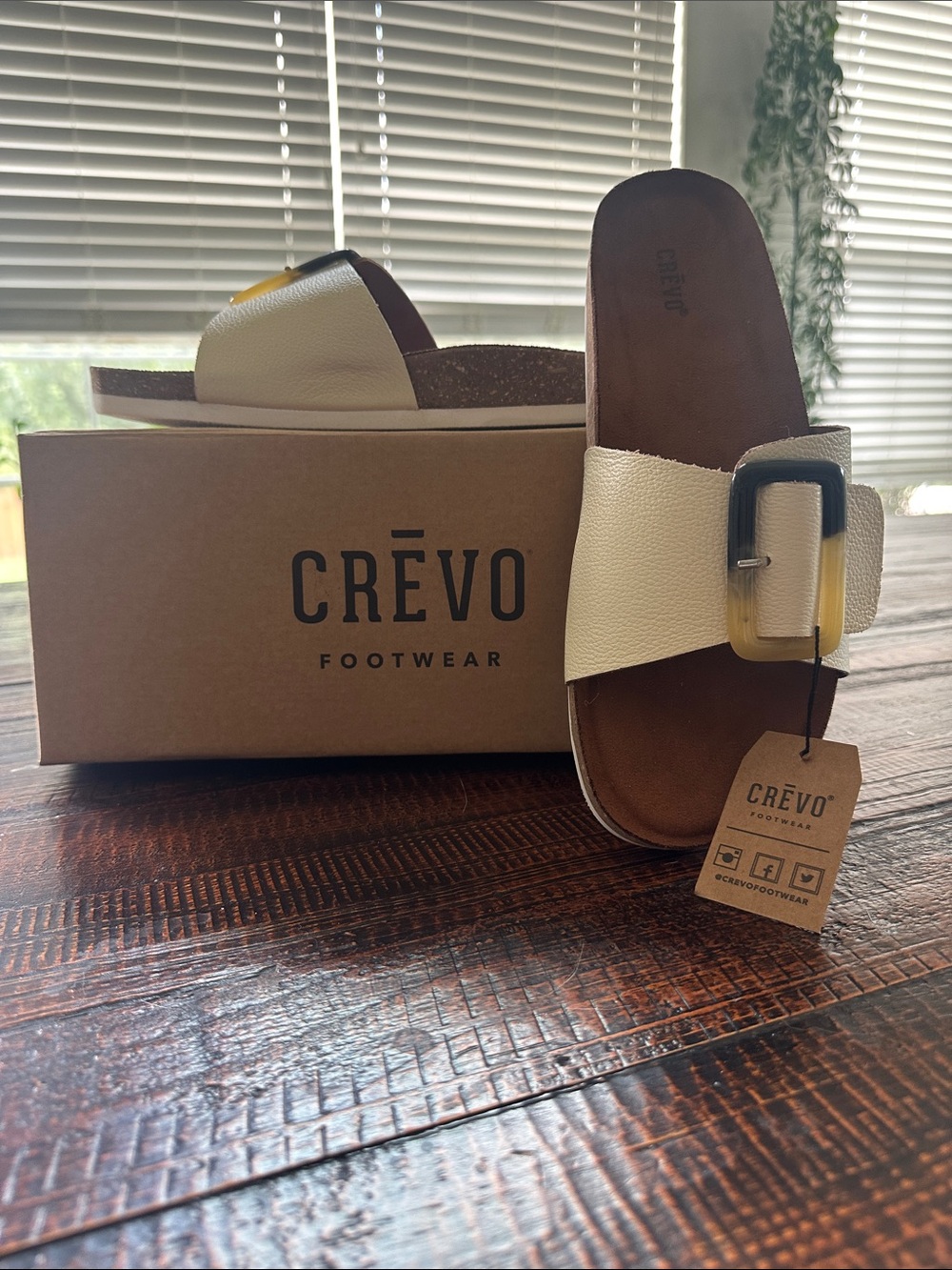 Crevo Cream Slide Sandals with Two-Tone Buckle